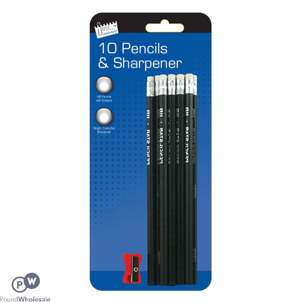 Just Stationery HB Pencils With Sharpener 10 Pack