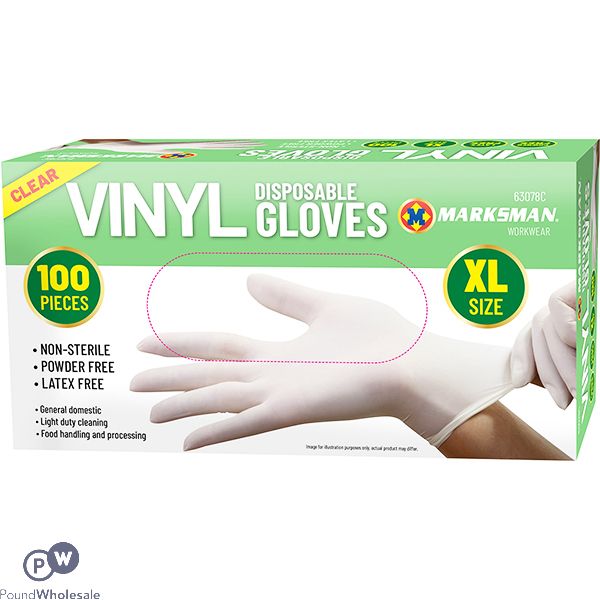 Marksman Clear Vinyl Powder-Free Disposable Gloves Extra Large 100pc
