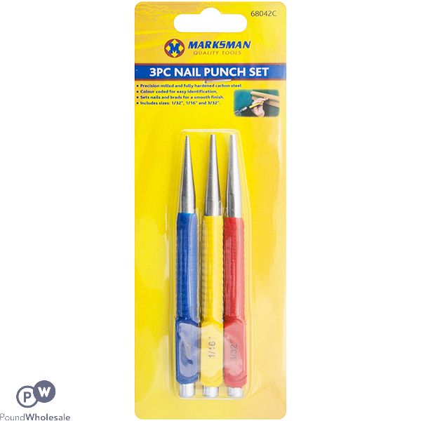 Marksman Colour-coded Nail Punch Set 3pc