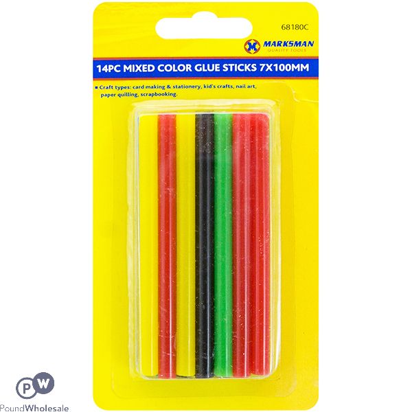 Marksman Mixed Colour Hot Melt Glue Sticks 7 X 100mm 14pc