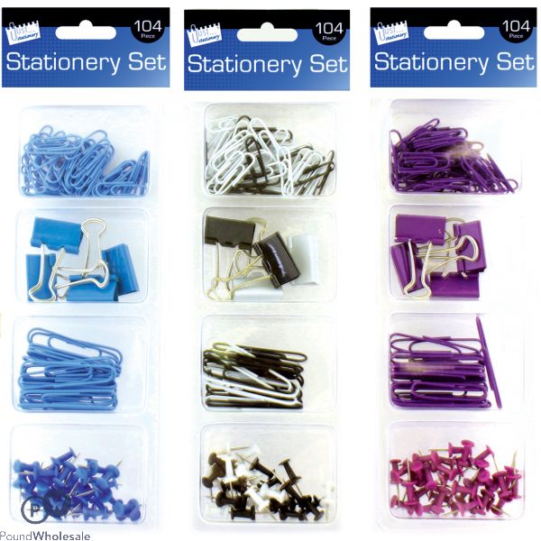 Just Stationery Mixed Clips & Pins Stationery Set 104pc Assorted