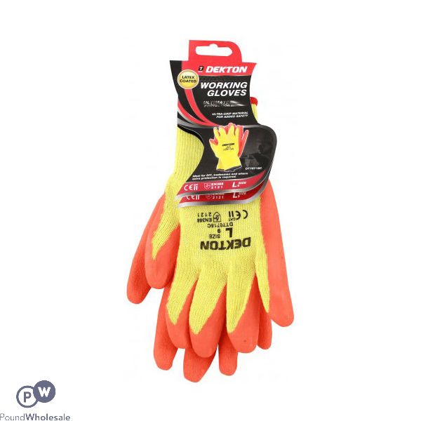 Dekton Orange/Cream Latex Working Gloves Size 9 Large
