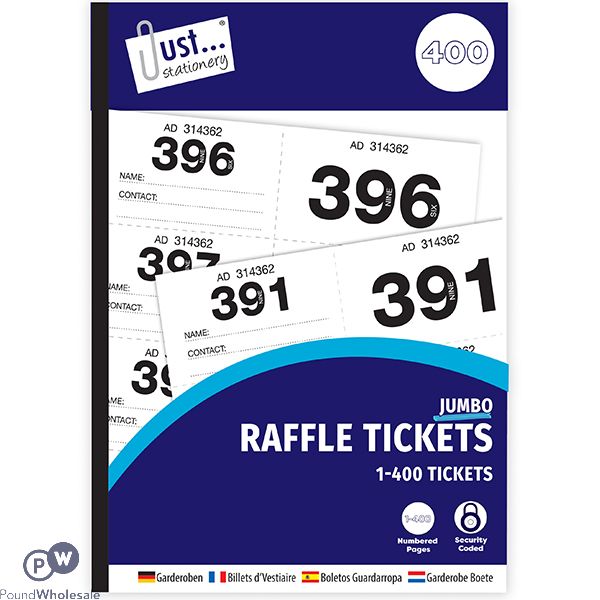 Just Stationery Jumbo Numbered 1-400 Raffle Tickets