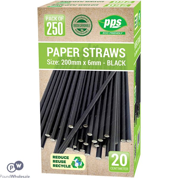 Black Biodegradable Paper Straws 20cm 250 Pack