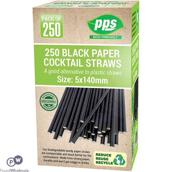 Black Biodegradable Paper Cocktail Straws 0.5cm X 14cm 250 Pack