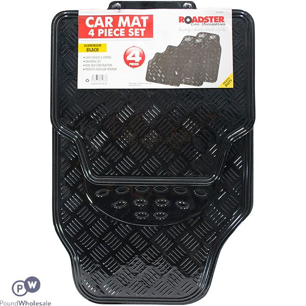 Roadster Aluminium Black Car Mat Set 4pc