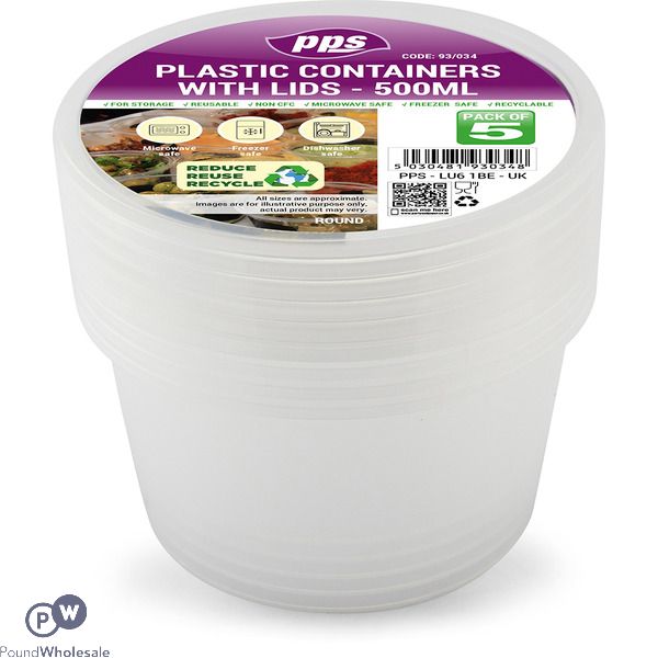 Clear Plastic Round Food Containers With Lid 550ml 5 Pack