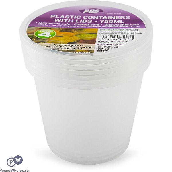 Clear Plastic Round Food Containers With Lid 750ml 4 Pack