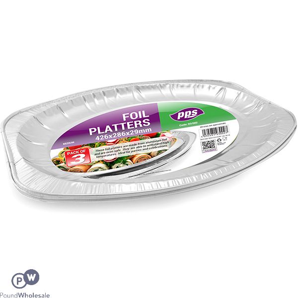 Medium Foil Platters 42.6cm X 28.6cm X 2.9cm 3 Pack