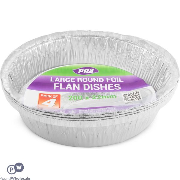 Large Round Foil Flan Dishes 20cm X 2.2cm 4 Pack