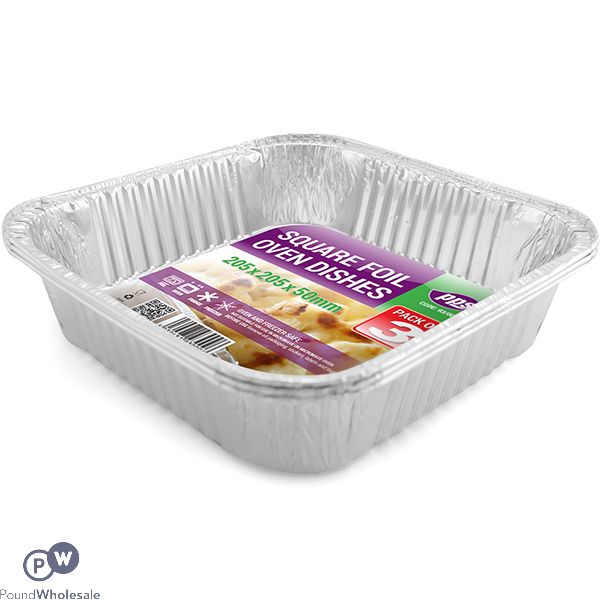 Square Foil Oven Dishes 20.5cm X 20.5cm X 5cm 3 Pack