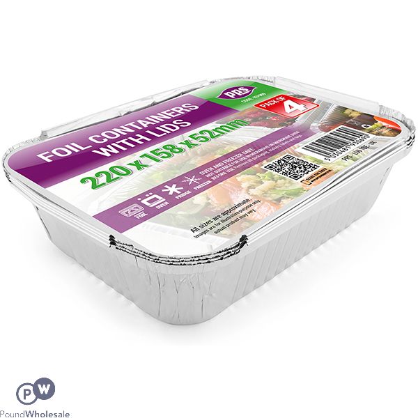 Foil Containers With Lids 22cm X 15.8cm X 5.2cm 4 Pack