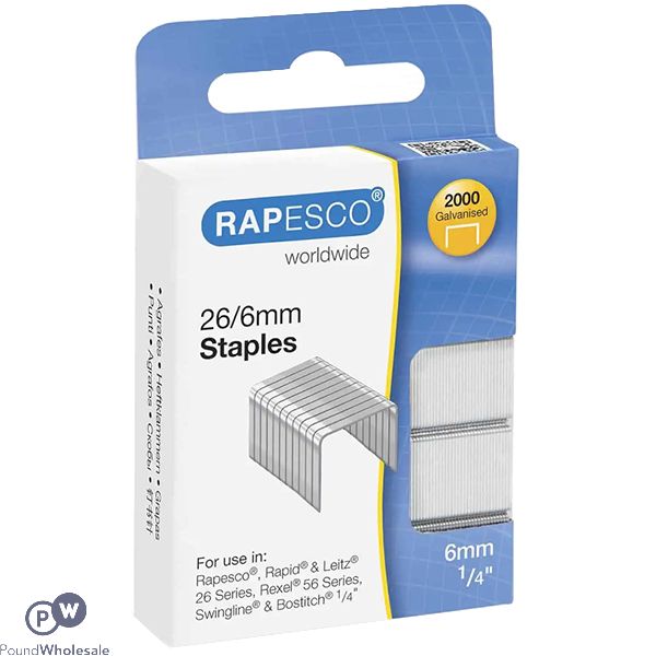 Rapesco 26/6mm Galvanised Staples 2000 Pack