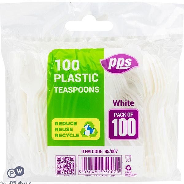 Plastic Cutlery Teaspoons White 100 Pack