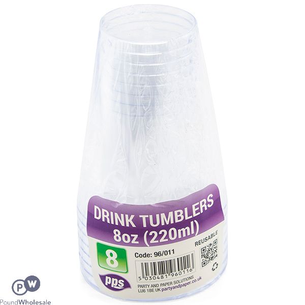 Clear Plastic Drink Tumblers 220ml 8 Pack