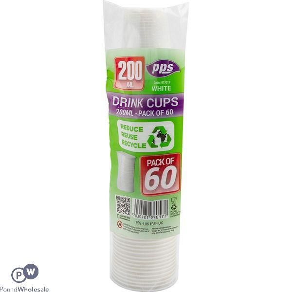 Party Solutions White Disposable Plastic Cups 200ml 60 Pack