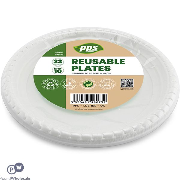 White Plastic Reusable Plates 23cm 10 Pack