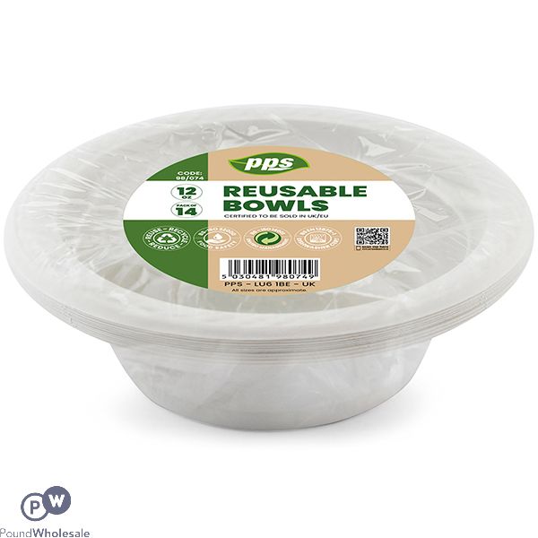 White Plastic Reusable Bowls 12oz 14 Pack