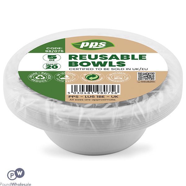 White Plastic Reusable Bowls 5oz 20 Pack