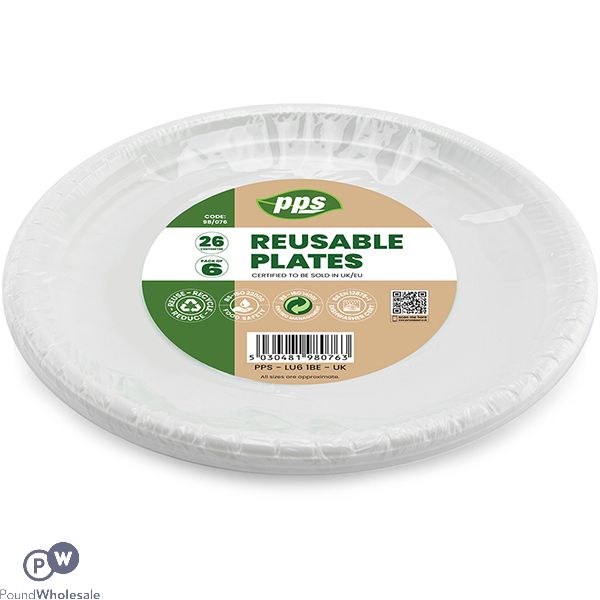 White Plastic Reusable Plates 26cm 6 Pack