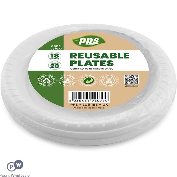 White Plastic Reusable Plates 18cm 20 Pack