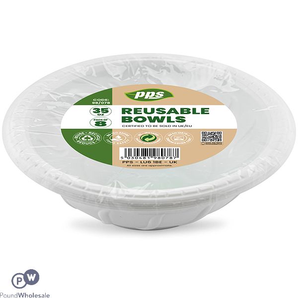 White Plastic Reusable Bowls 35oz 8 Pack