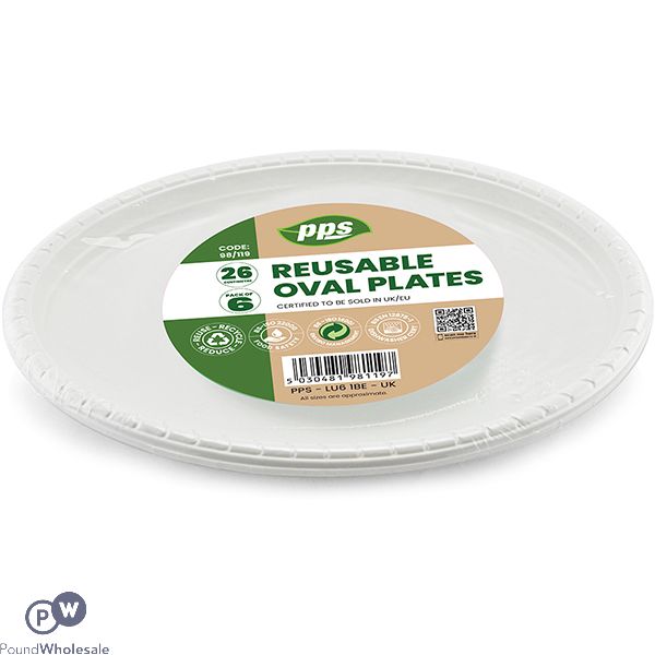 White Plastic Reusable Oval Plates 26cm 6 Pack