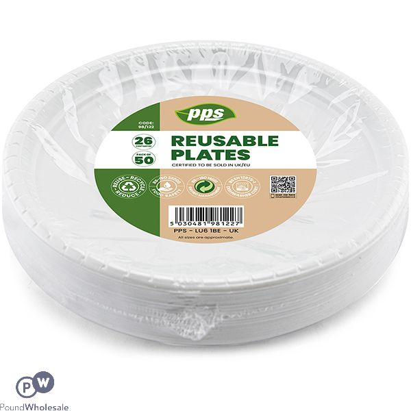 White Plastic Reusable Plates 26cm 50 Pack