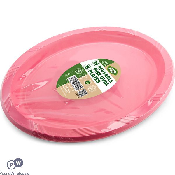 Pink Plastic Oval Plates 26cm 5 Pack