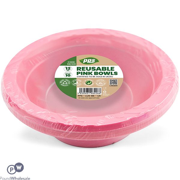 Pink Plastic Reusable Bowls 12oz 10 Pack