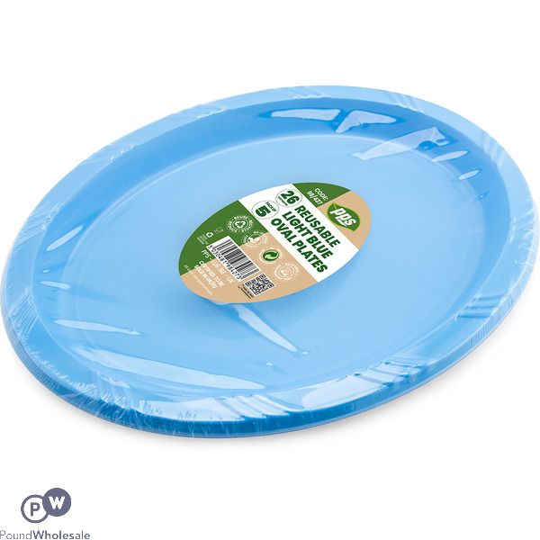 Light Blue Plastic Oval Plates 26cm 5 Pack