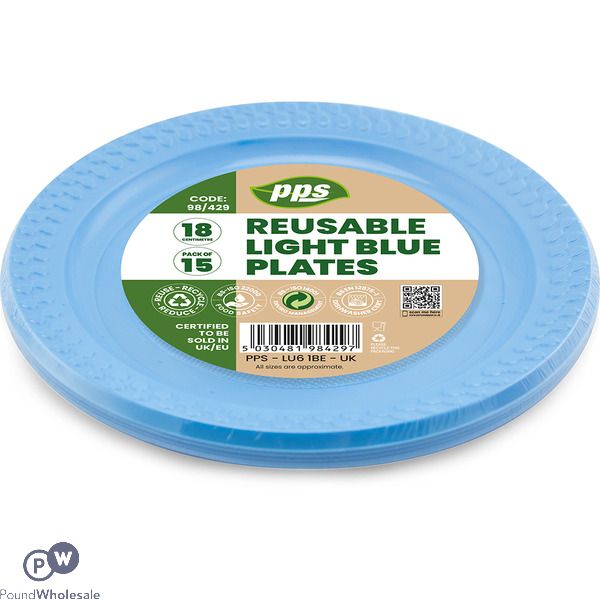 Light Blue Plastic Plates 18cm 15 Pack