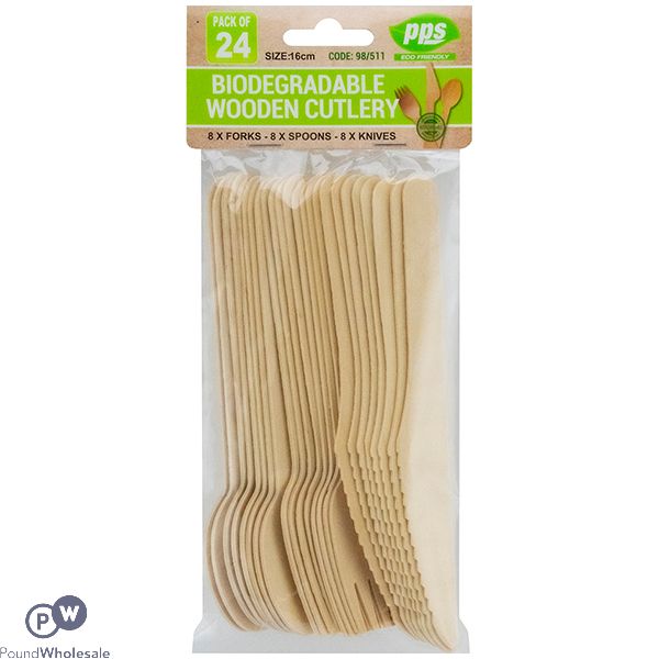 Biodegradable Wooden Cutlery 24 Pack