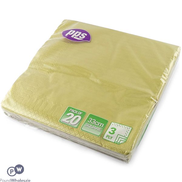 Gold 3-Ply Paper Napkins 33cm 20 Pack