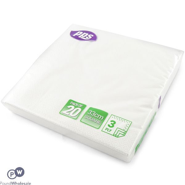 White 3 Ply Paper Napkins 33cm 20 Pack