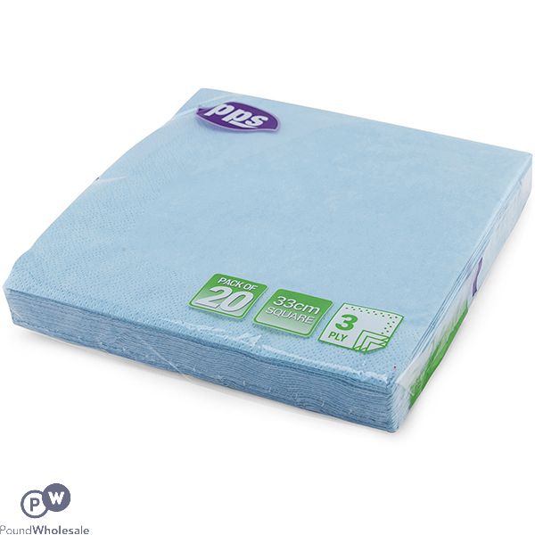 Light Blue 3 Ply Paper Napkins 33cm 20 Pack