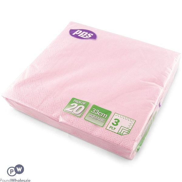 Pink 3 Ply Paper Napkins 33cm 20 Pack