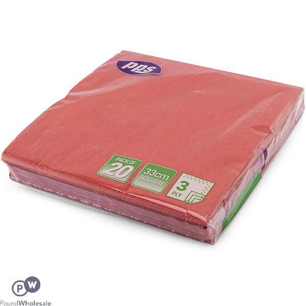 Red 3 Ply Paper Napkins 33cm 20 Pack