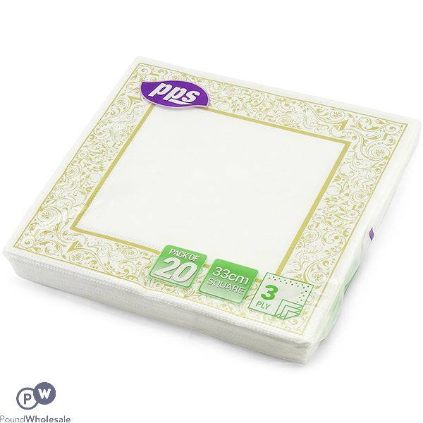 Gold Border 3 Ply Paper Napkins 33cm 20 Pack