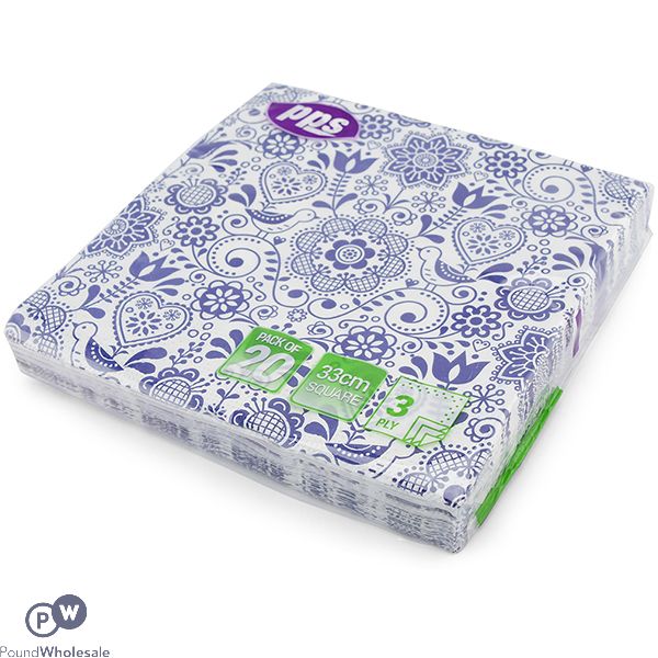 Royal Blue 3 Ply Paper Napkins 33cm 20 Pack