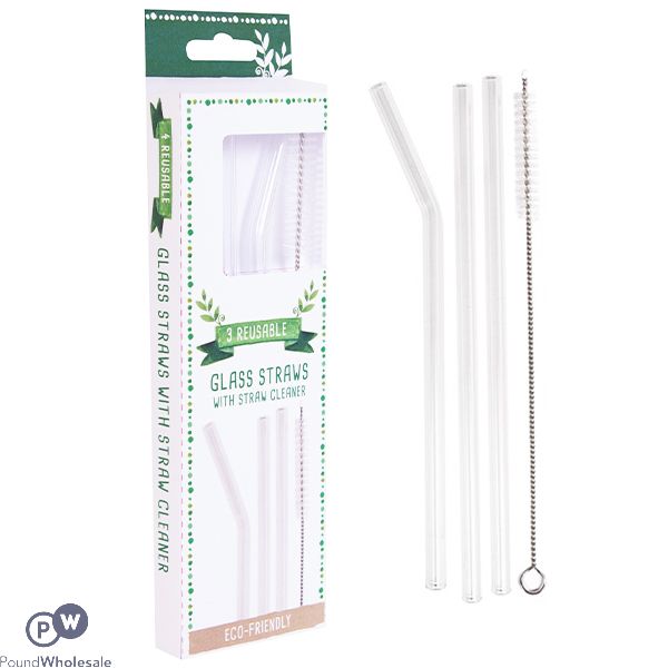 Reusable Glass Straws 3 Pack & Straw Cleaner Brush