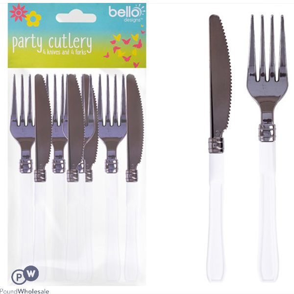 Bello White Plastic Cutlery Set 8pc