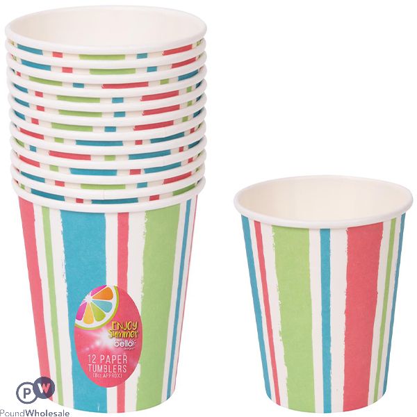 Bello Stripe Lolly Paper Tumblers 8oz 12 Pack 