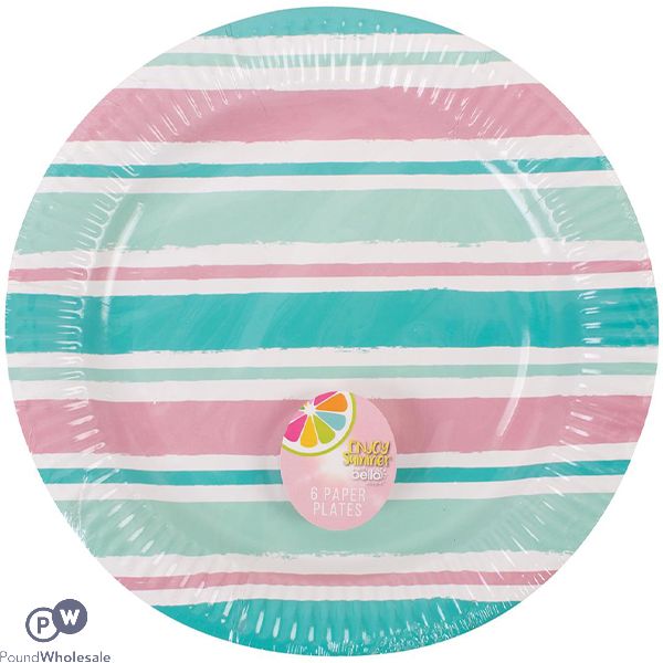 Bello Stripe Paper Plates 23cm 6 Pack