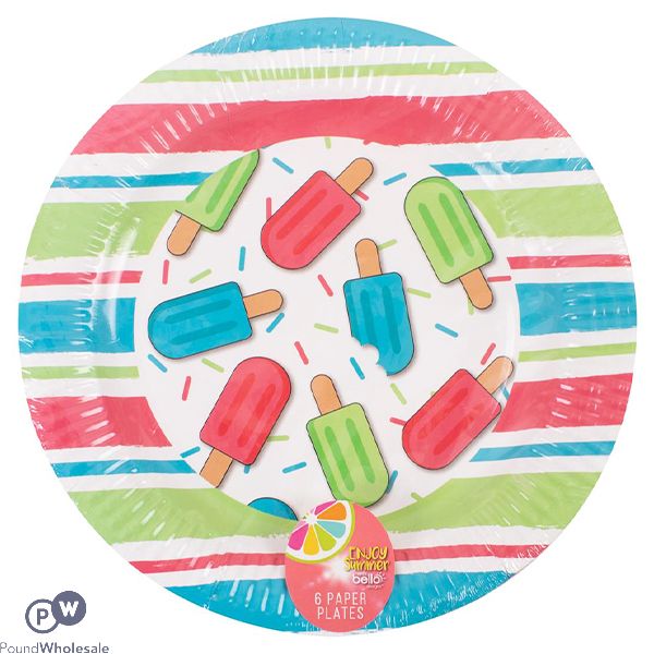 Bello Stripe Lolly Paper Plates 23cm 6 Pack