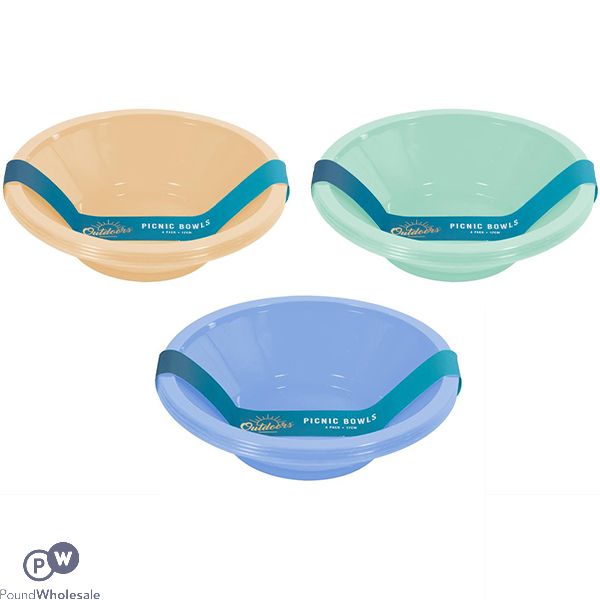 Bello Plastic Summer Picnic Bowls 18cm 4 Pack Assorted Colours