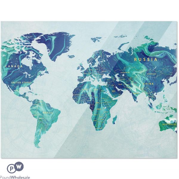 World Map Tempered Glass Worktop Saver 45cm X 35cm