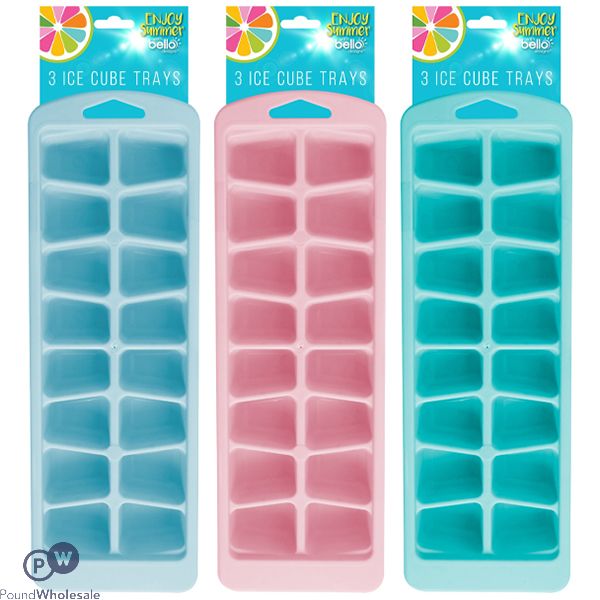 Bello Ice Cube Trays 3 Pack Assorted Colours 25cm X 8.5cm X 2.5cm
