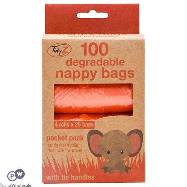 Tidyz Degradable Nappy Bags With Tie Handles 100 Pack