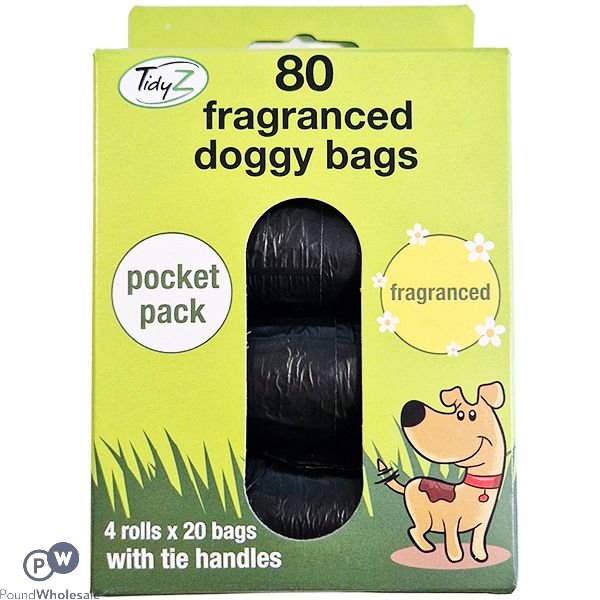 Tidyz Pocket Fragrance Doggy Bags With Tie Handles 80 Pack